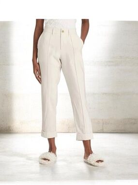 🌮A New Day Pants Cropped Ivory Straight Elastic Waist Cuffed Hem 10